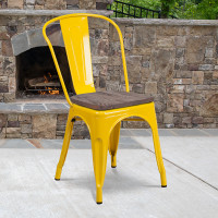 Flash Furniture CH-31230-YL-WD-GG Yellow Metal Stackable Chair with Wood Seat 